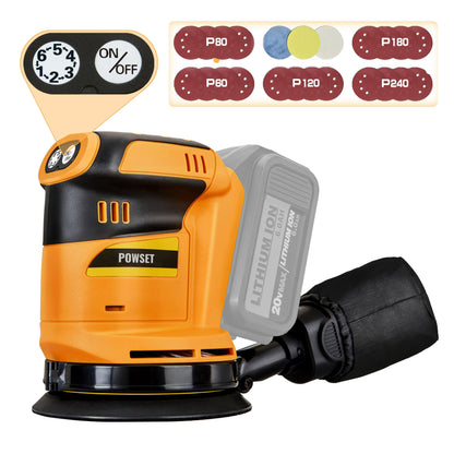 Cordless Random Orbital Sander for Dewalt 20V Battery with 20PCs Sanding Sheets(Tool only) - Powset