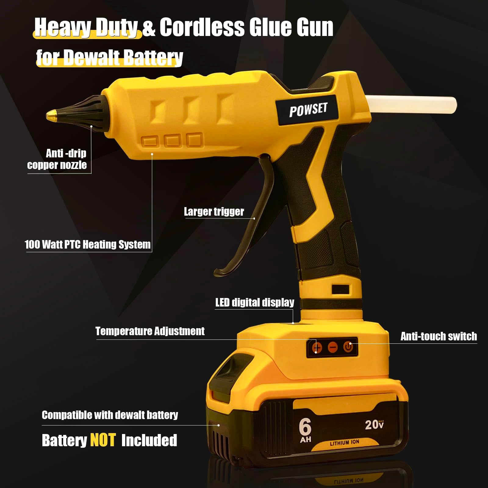 Cordless Glue Gun for Dewalt 20V Battery - Powset