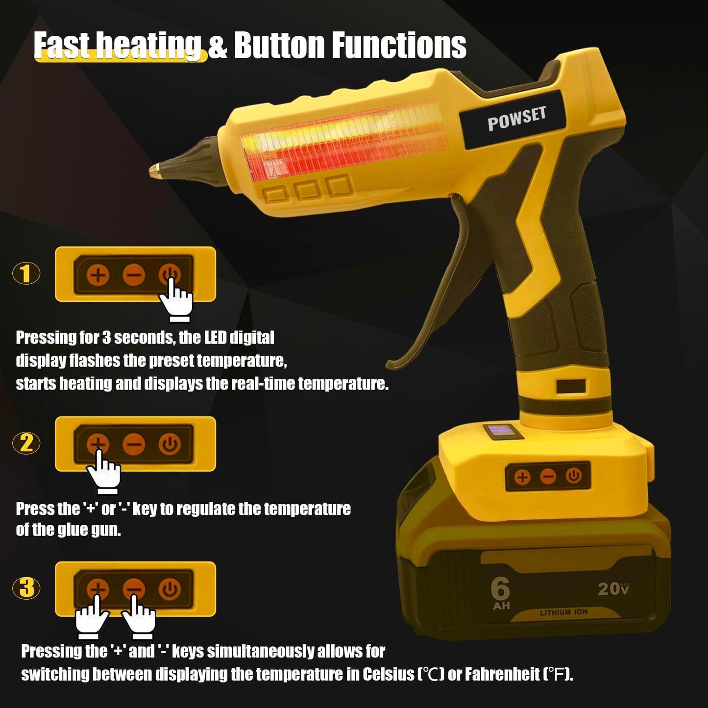 Cordless Glue Gun for Dewalt 20V Battery - Powset